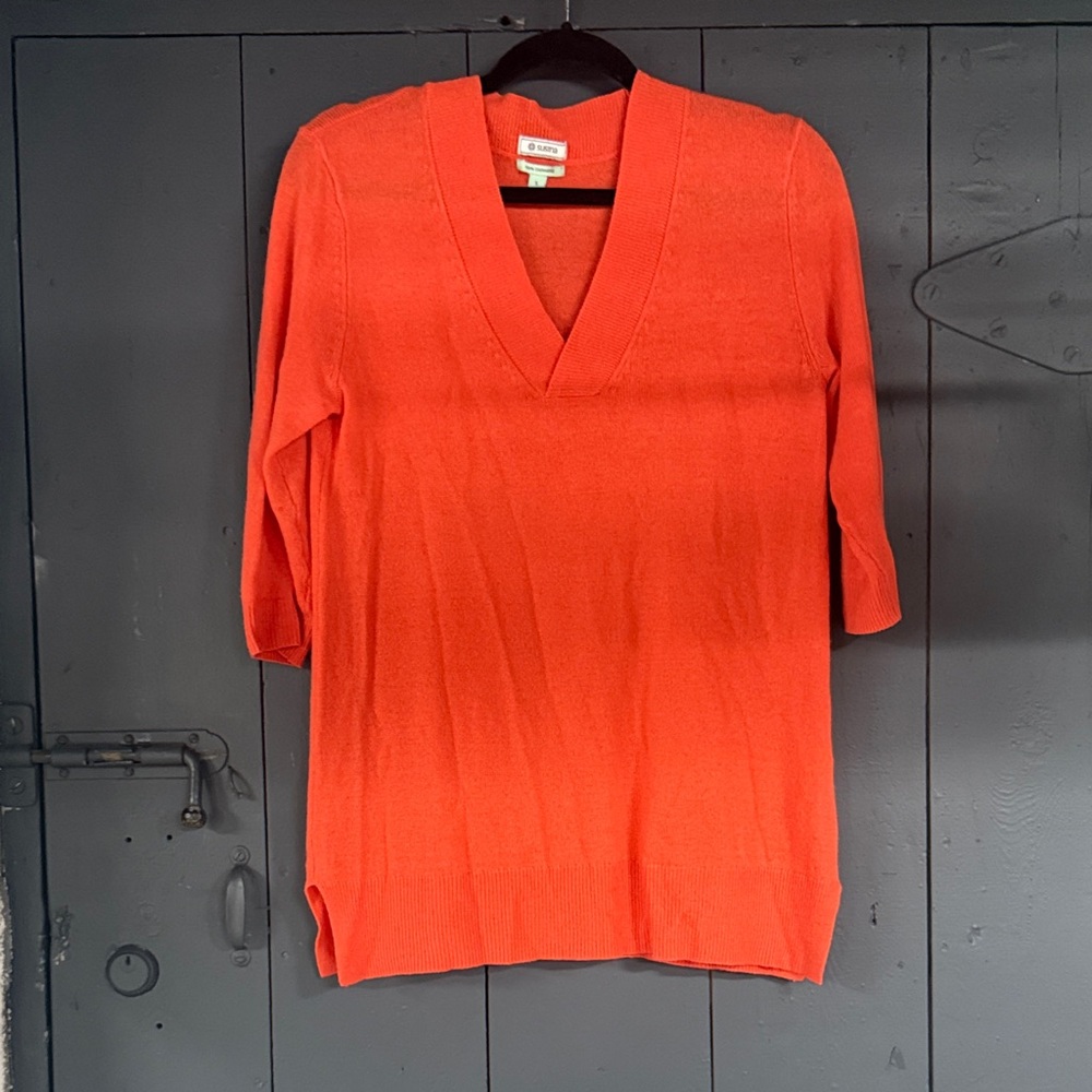 Susina Bright Orange V-Neck Cashmere Sweater
